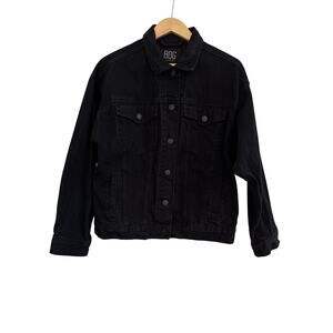 BDG Urban Outfitters Denim Button Down Jacket Womens Sz Large Black Grunge Edgy